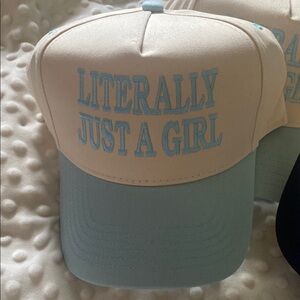 Literally Just A Girl Kids Cap - Cream and Blue
